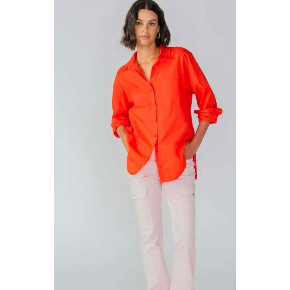 Sanctuary Slit back tunic button up ladies blouse orange Size 1x Office Fall